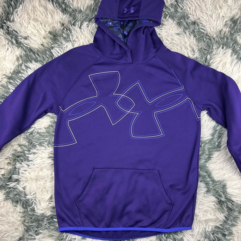 Under Armour Children's Unisex Loose Coldgear Hoodie Purple Size YXL